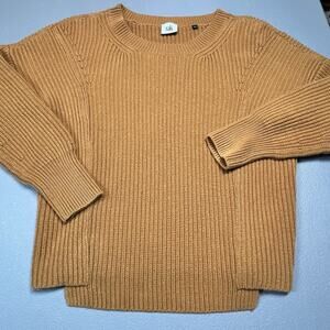 Cabi Step Up Fall Sweater Mustard Gold Crew Neck Long Sleeves Knit Sz Small